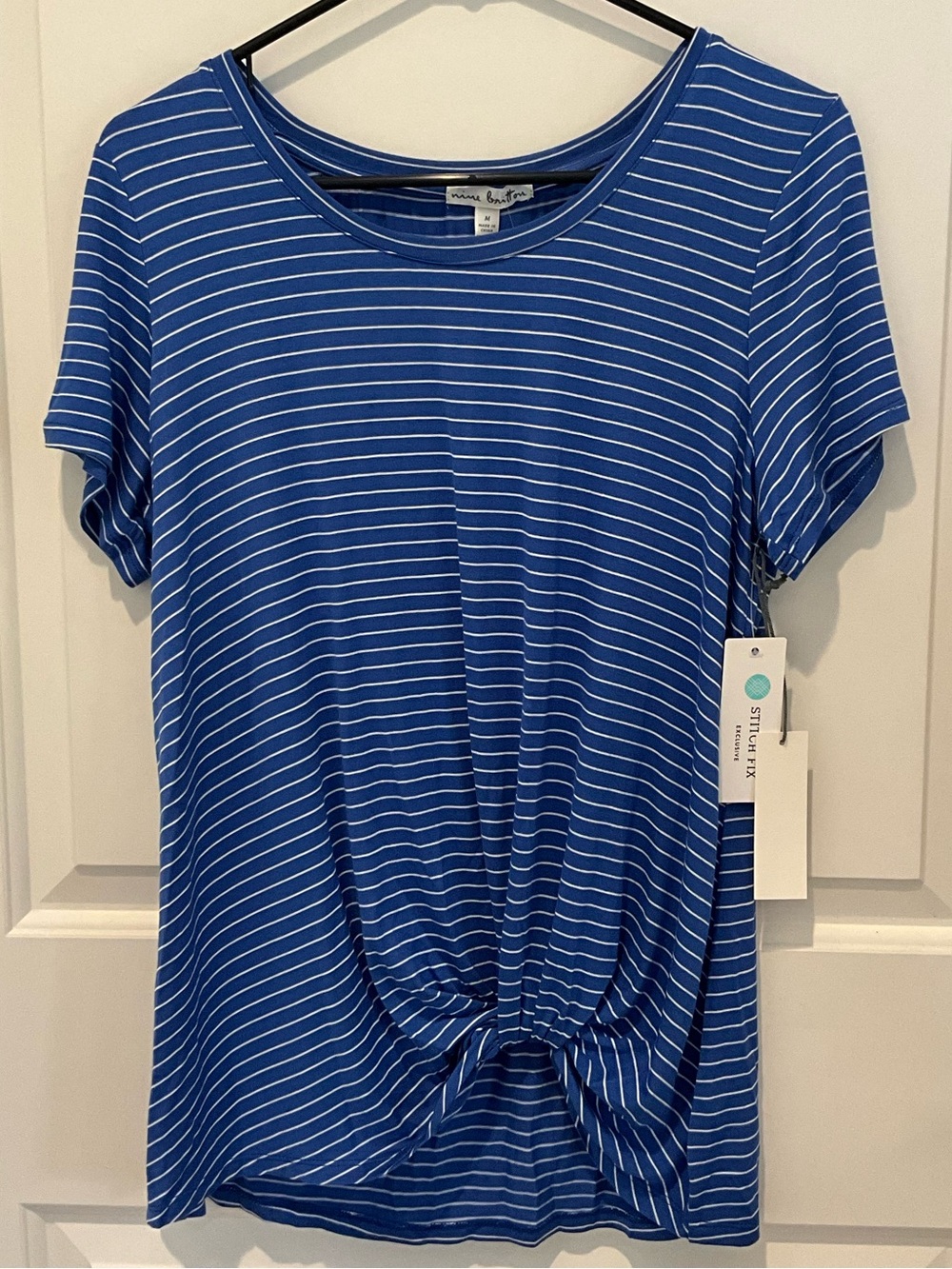 NWT Nine Britton Hobbs Ring Detail Knit Top Blue Stripe M
